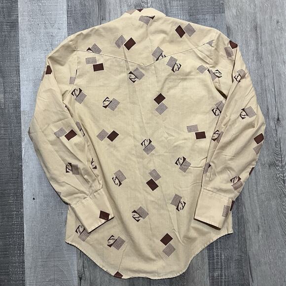 VTG 1970s Hippie Disco Pearl Snap Permanent Press Face Print MOD Collared Shirt - Picture 3 of 4